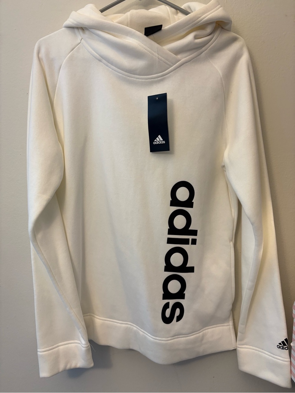 adidas White Crewneck Hoodie with Vertical Black Logo